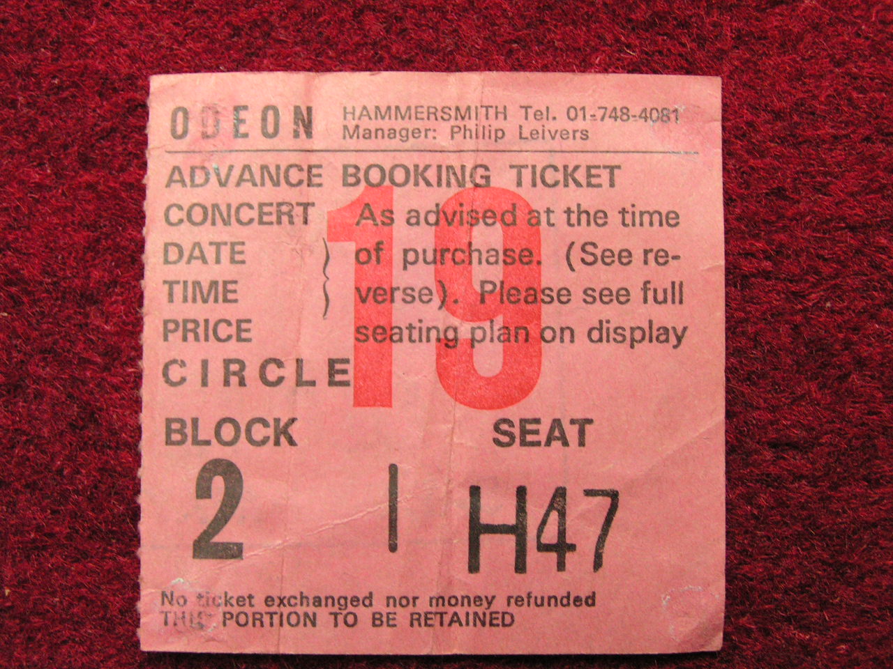 Ticket Stub - Television & Blondie Hammersmith Odeon Sat 28 May 1977