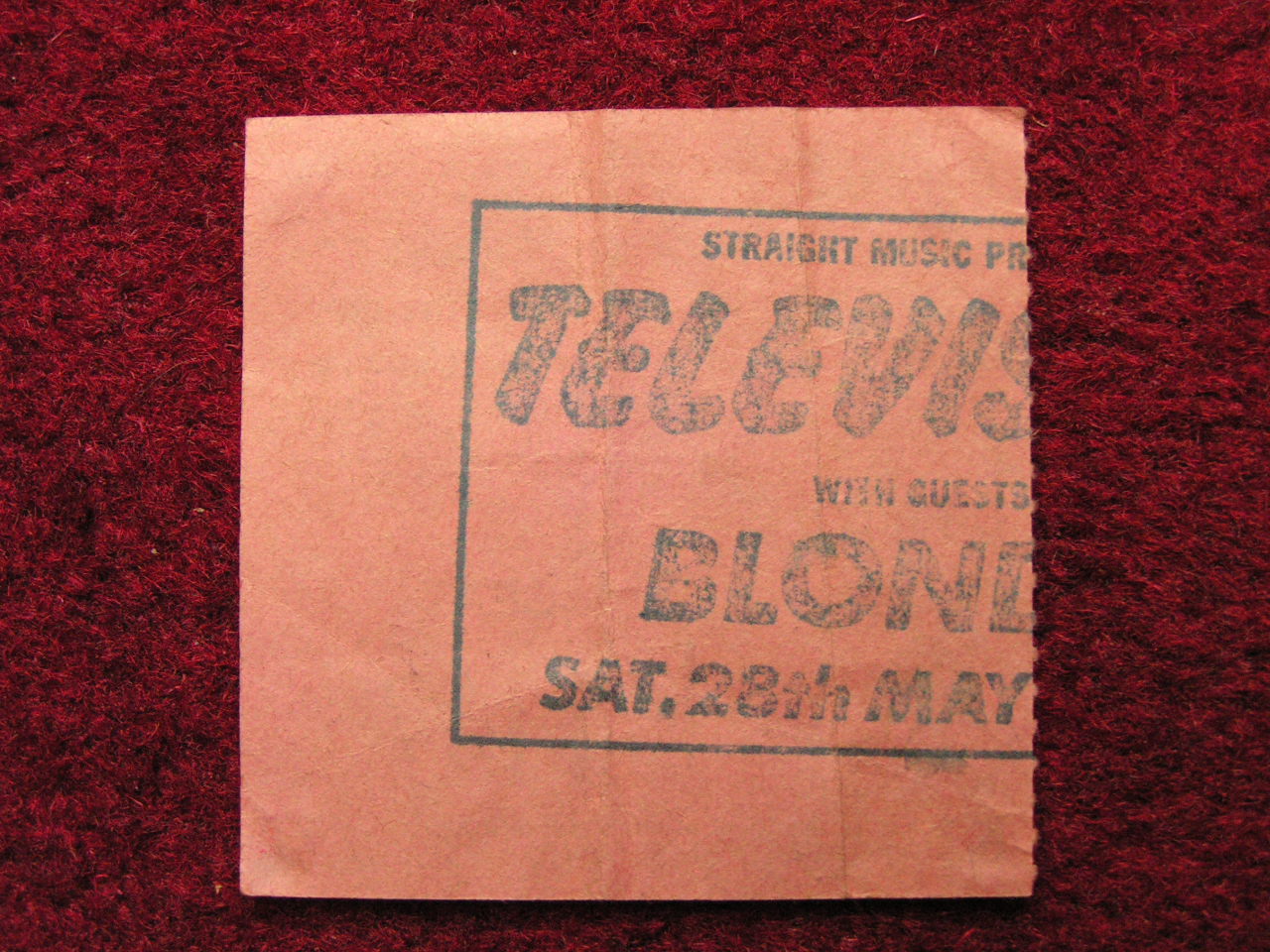 Ticket Stub - Television & Blondie Hammersmith Odeon Sat 28 May 1977