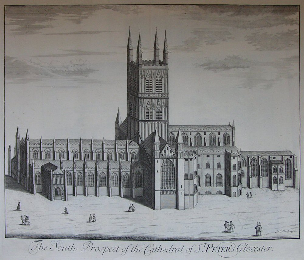 Print - The South Prospect of the Cathedral of St.Peter's Glocester - Collins