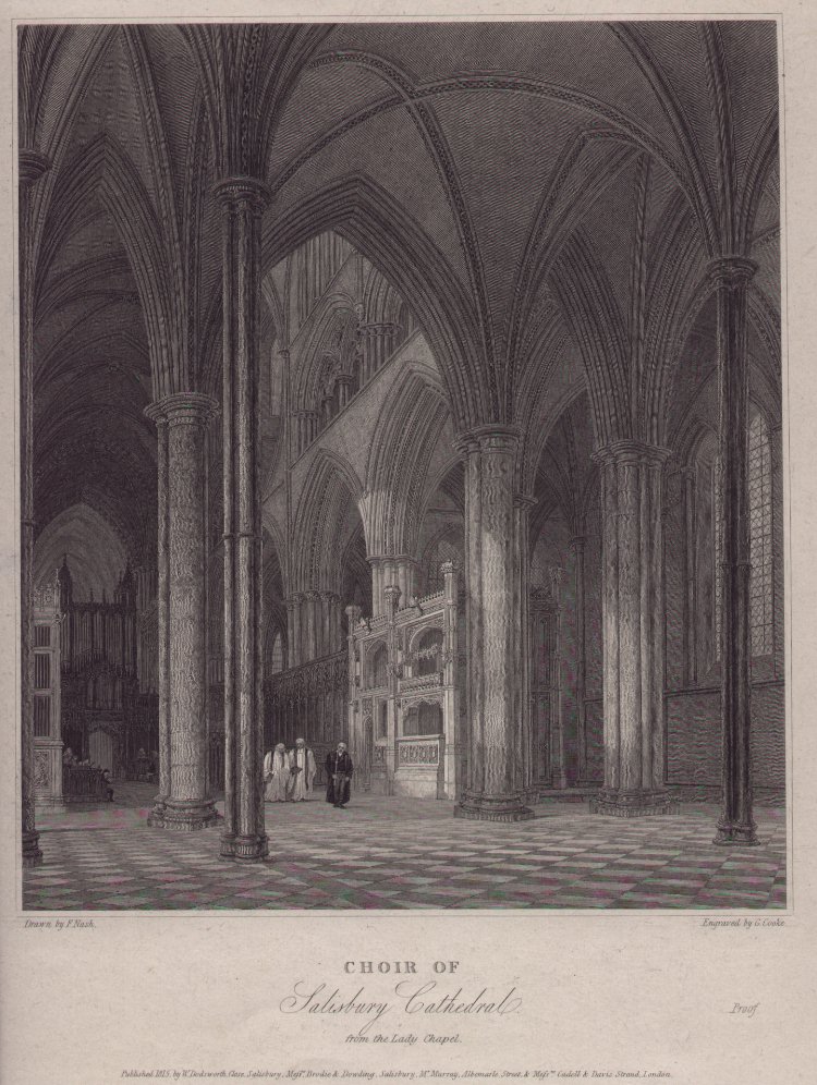 Print - Choir of Salisbury Cathedral from the Lady Chapel - Cooke