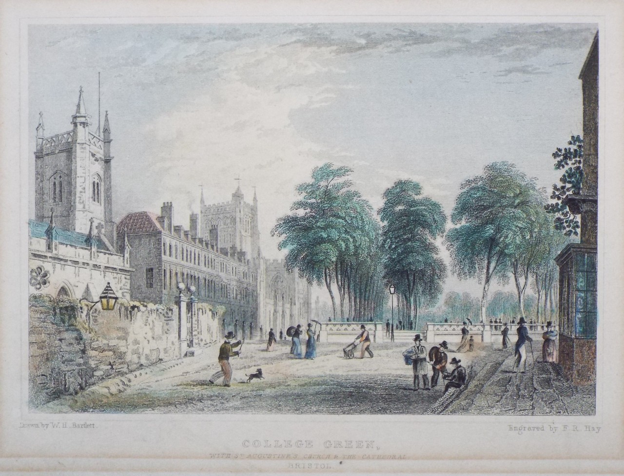 Print - College Green, with St. Augustine's Church & the Cathedral, Bristol. - Hay