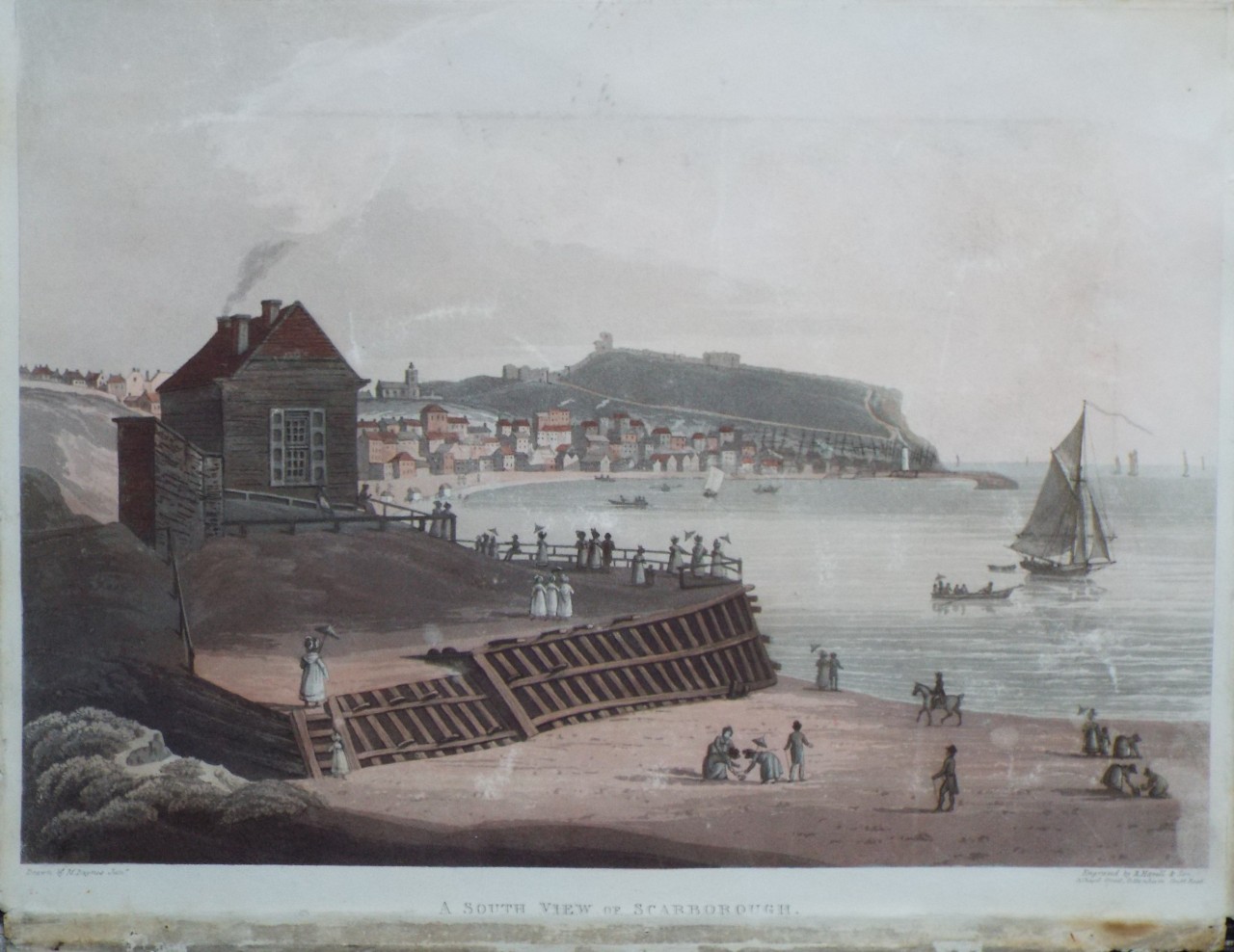 Aquatint - A South View of Scarborough - Havell