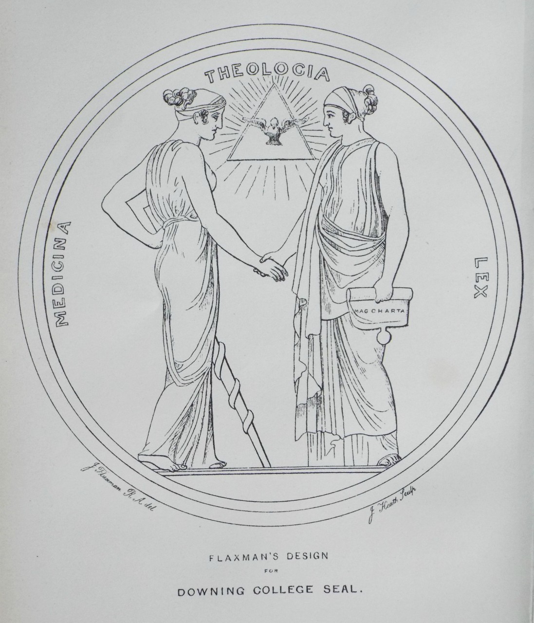 Lithograph - Flaxman's Design for Downing College Seal. - Heath