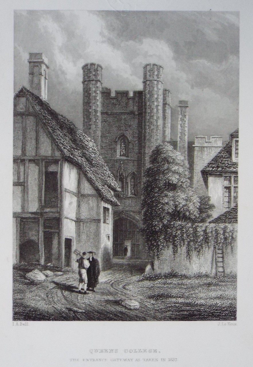 Print - Queens College. The Entrance Gateway as Taken in 1837. - Le