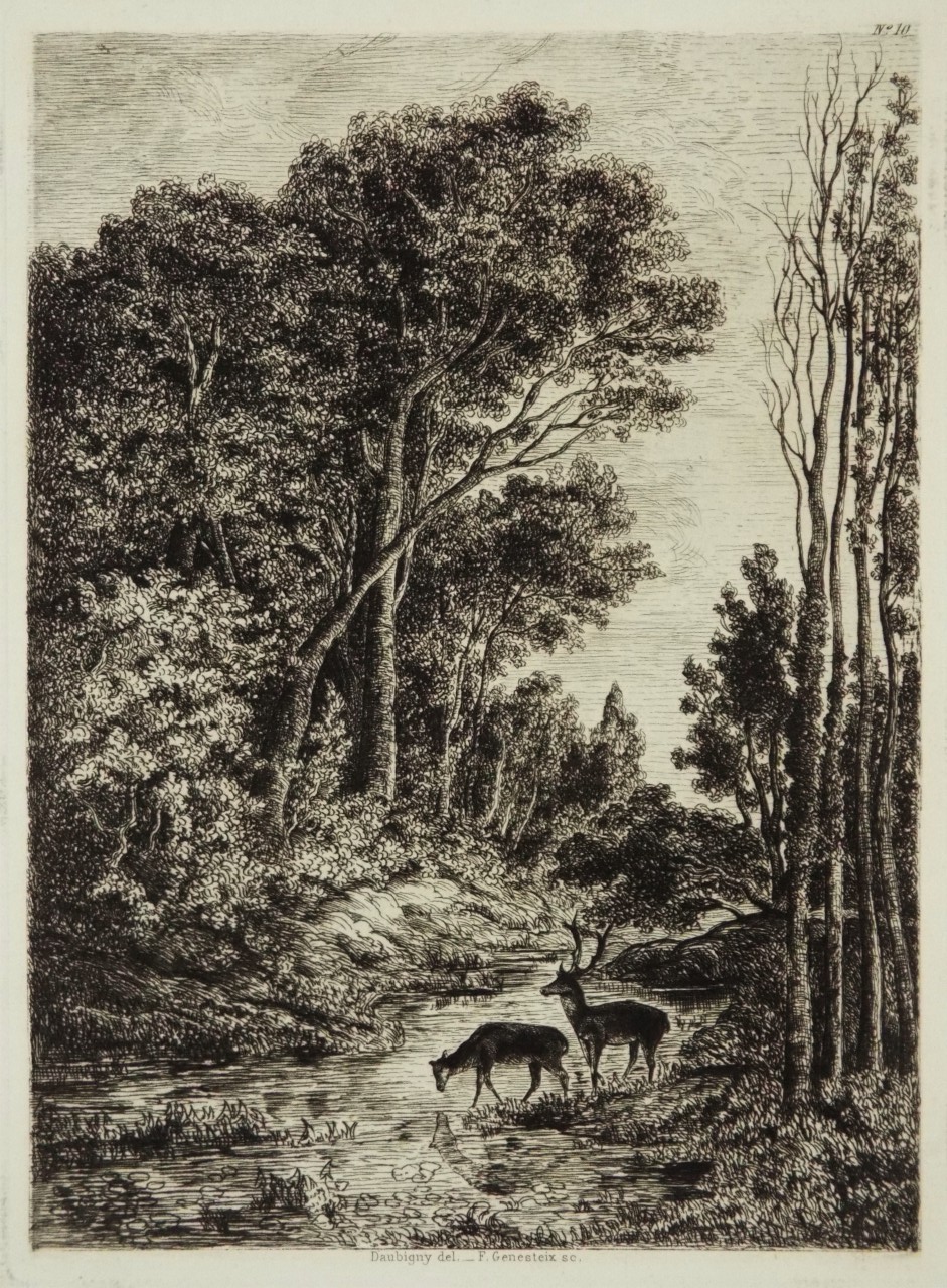 Etching - (Woodland scene with Deer) - Gesteix