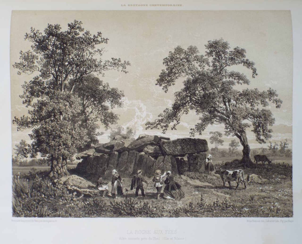 Lithograph - La Roche aux Fees. Alle couverte du Thiel. (Ille-et-Vilaine) - 