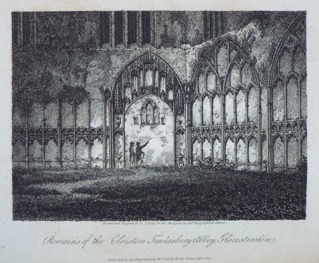 Print - Remains of the Cloister, Tewkesbury Abbey, Glocestershire. - Greig