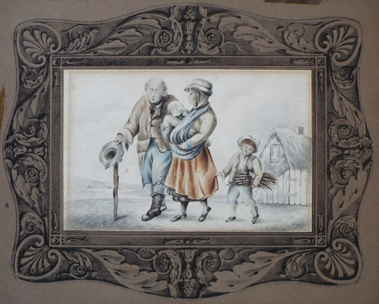 Pencil & watercolour - A peasant family group.