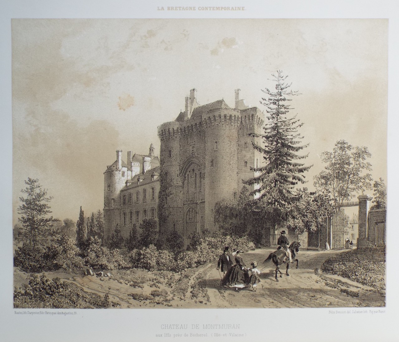 Lithograph - Chateau de Montmurin aux Iffs pres de Becherel. (Ille-et-Vilaine) - 