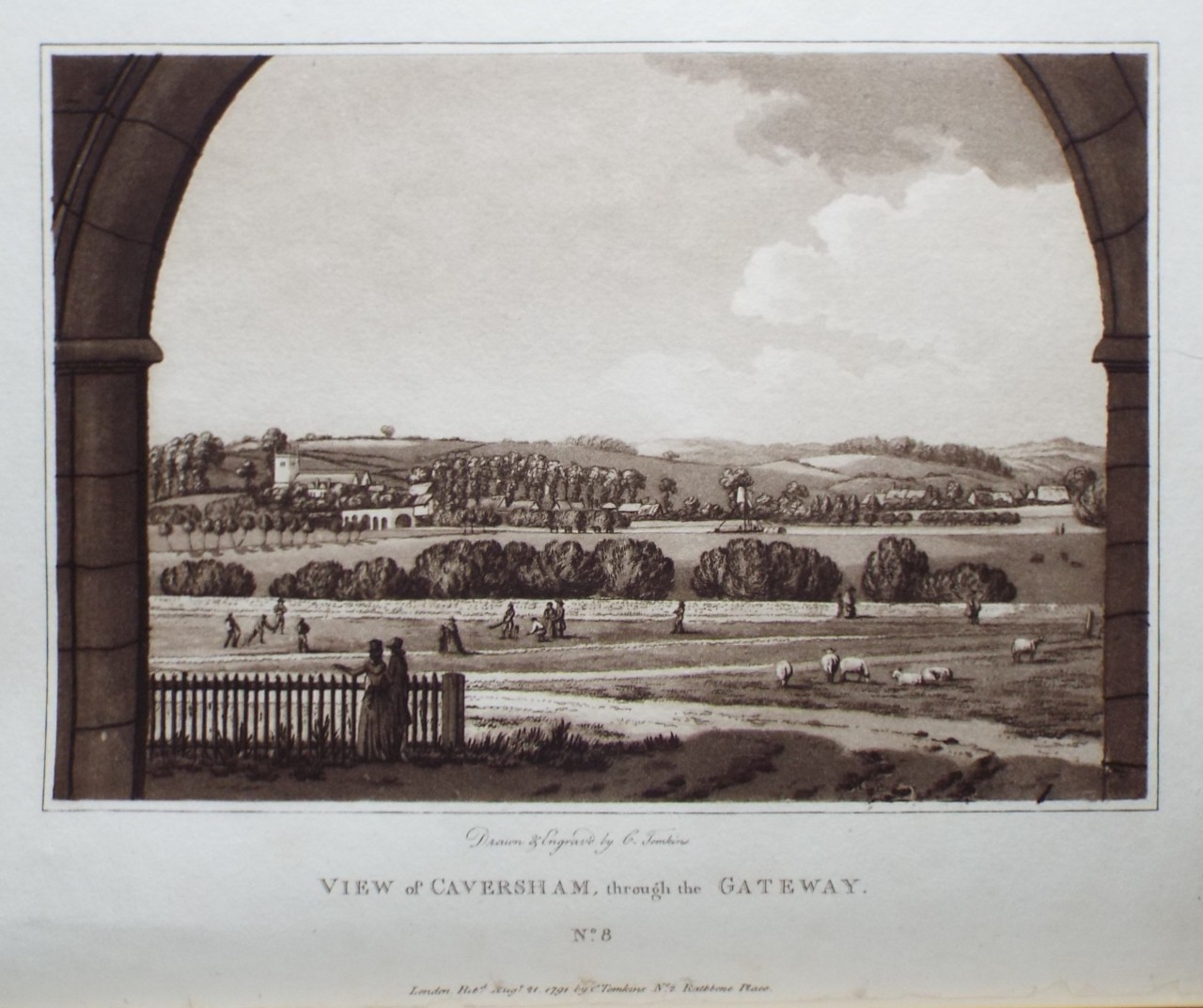 Aquatint - View of Caversham, through the Gateway. - Tomkins