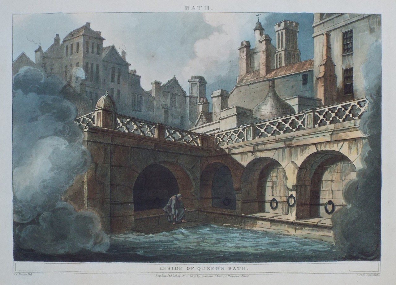 Aquatint - Bath. Inside of Queen's Bath. - Hill