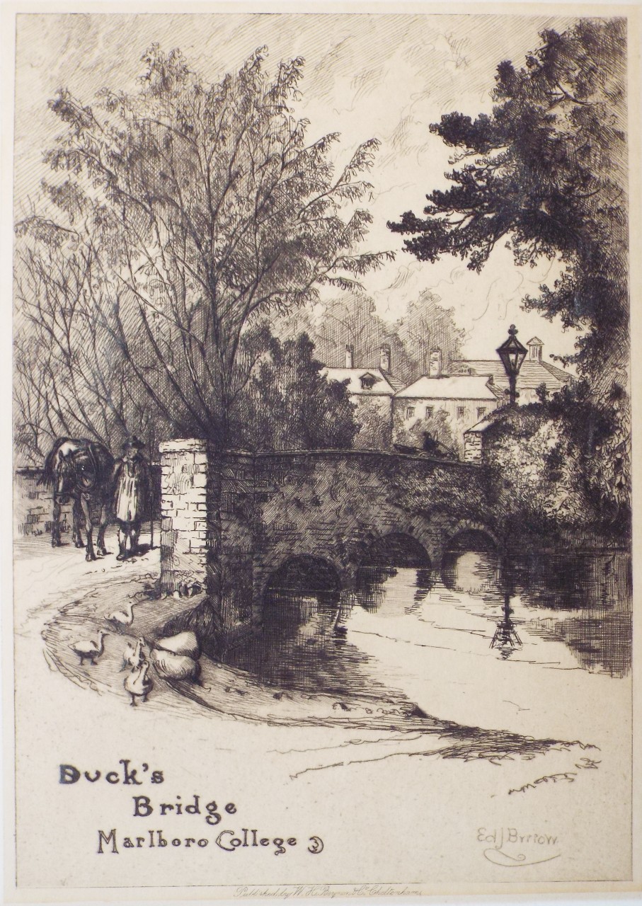 Etching - Buck's Bridge, Marlborough College. - Burrow