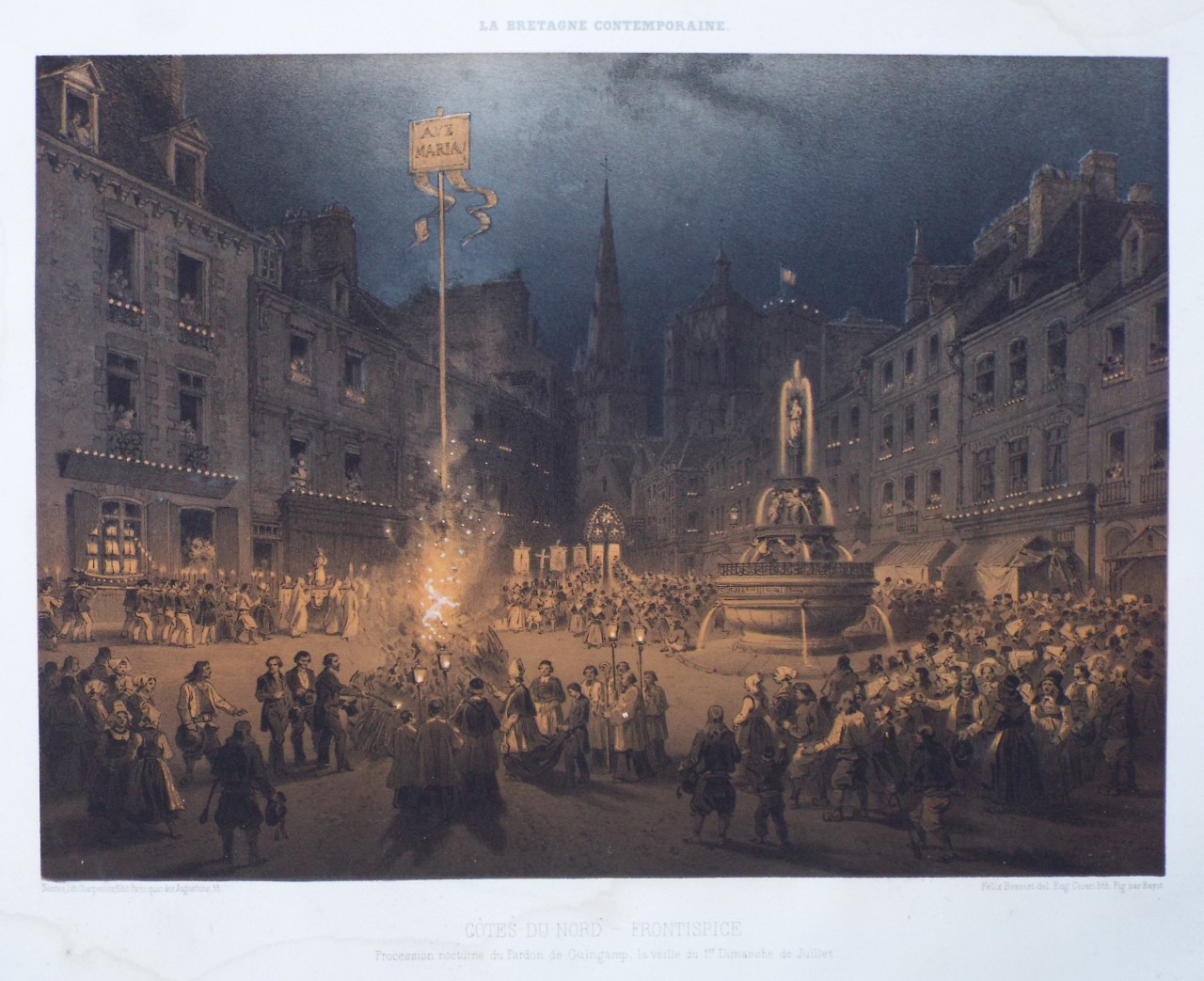 Lithograph - Cotes-du-Nord - Frontispiece. Procession Nocturne de Pardon de Guingamp, la veille du 1er Dimanche de Juillet. - Ciceri