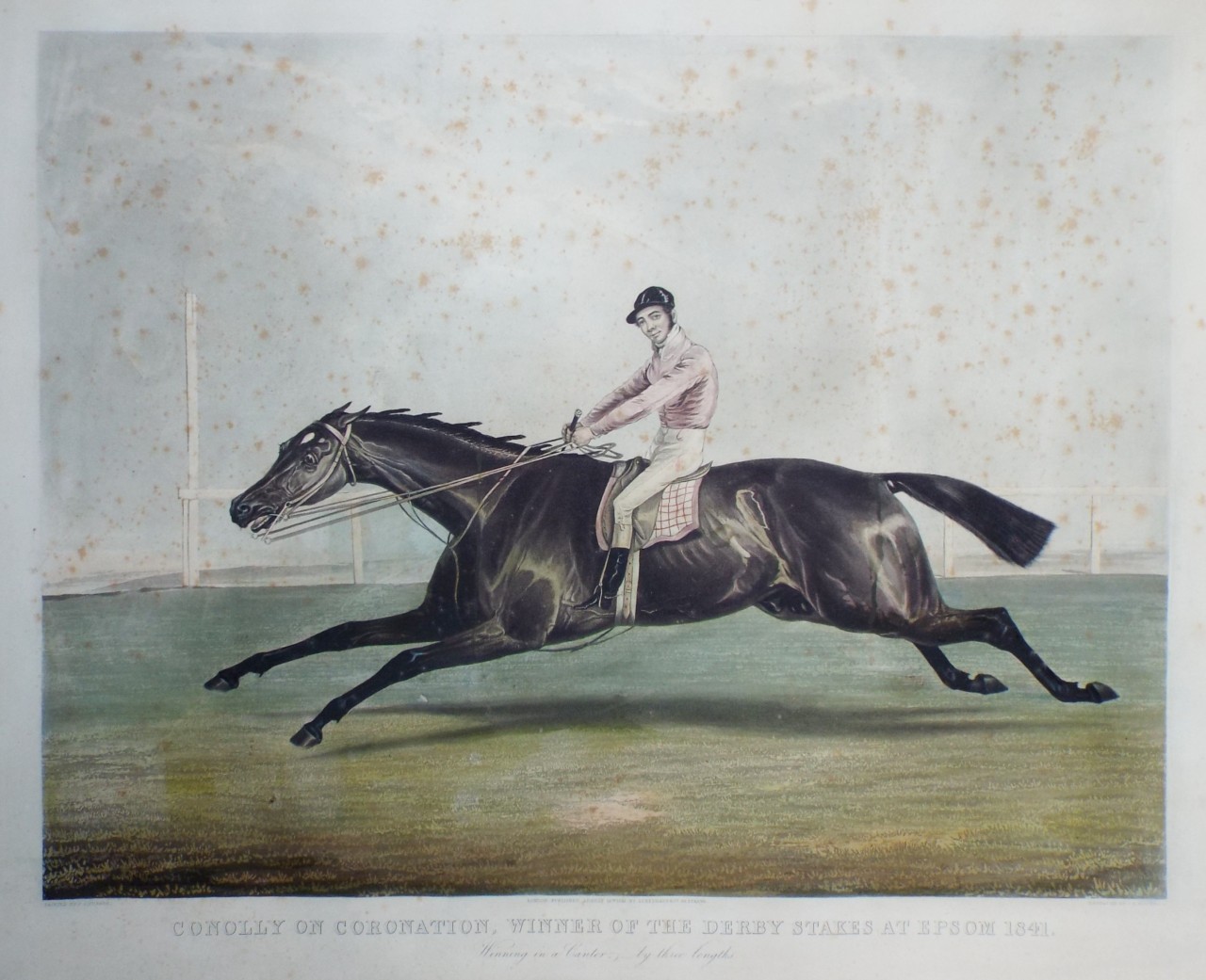 Aquatint - Conolly on Coronation, Winner of the Derby Stakes at Epsom 1841. - Mackerell