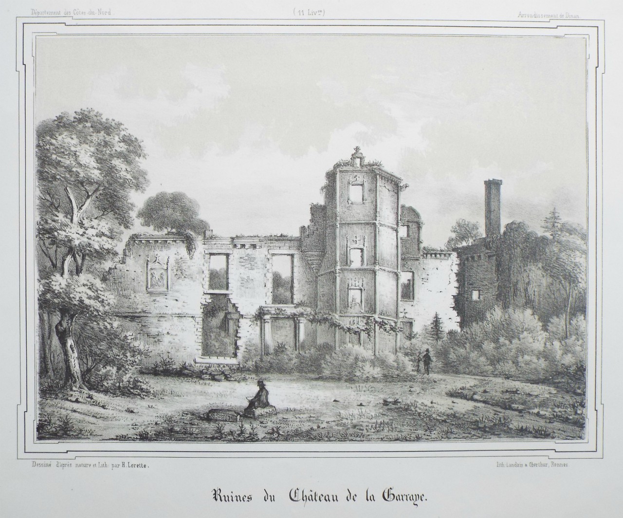 Lithograph - Ruines du Chateau de la Garaye. - Lorette