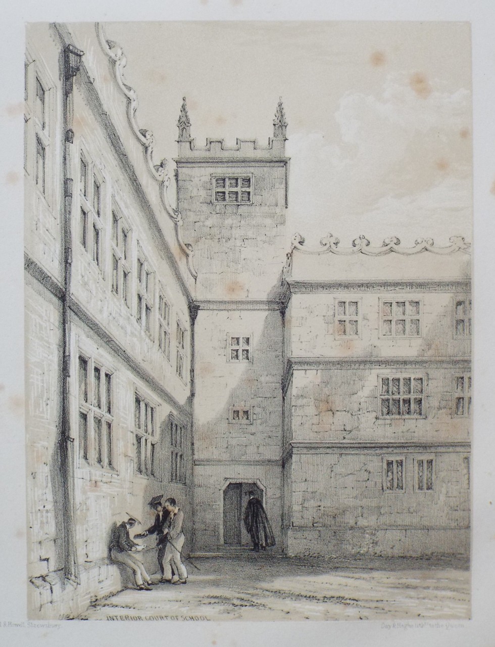 Lithograph - Interior Court of School. - Radclyffe