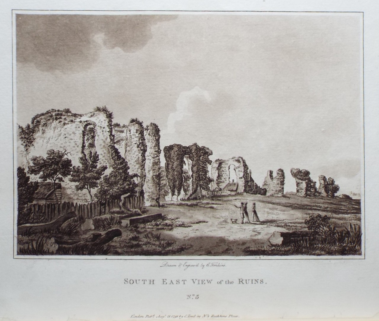 Aquatint - South East View of the Ruins. - Tomkins
