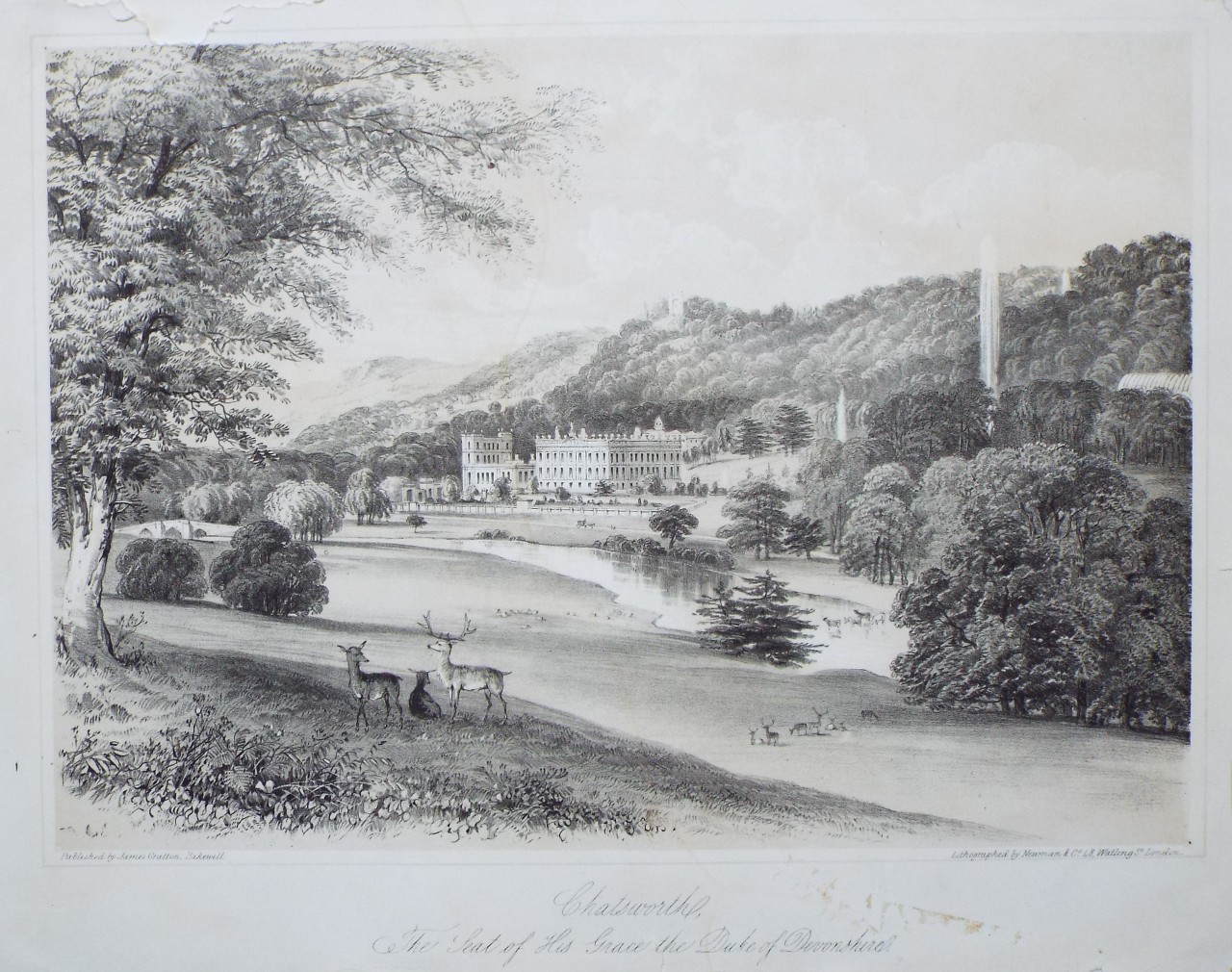 Lithograph - Chatsworth, The Seat of His Grace the Duke of Devonshire. - Newman