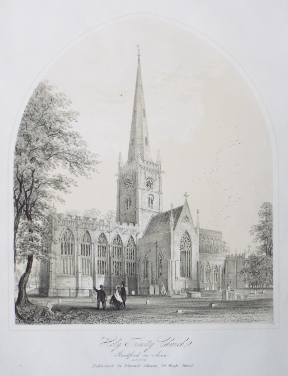 Lithograph - Holy Trinity Church. Stratford on Avon. N. E. View. - Buckler