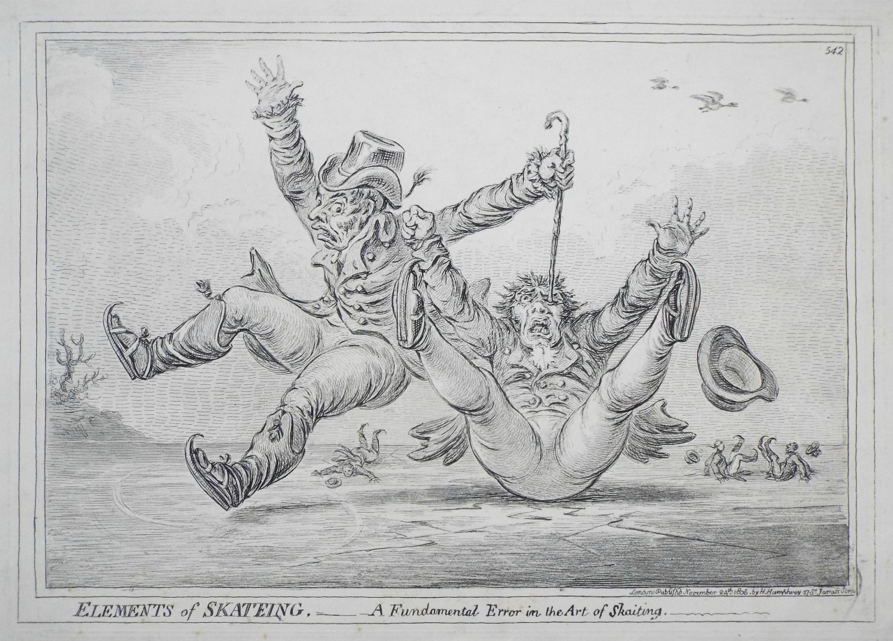 Etching - Elements of Skateing. A Fundamental Error in the Art of Skating. - Gillray