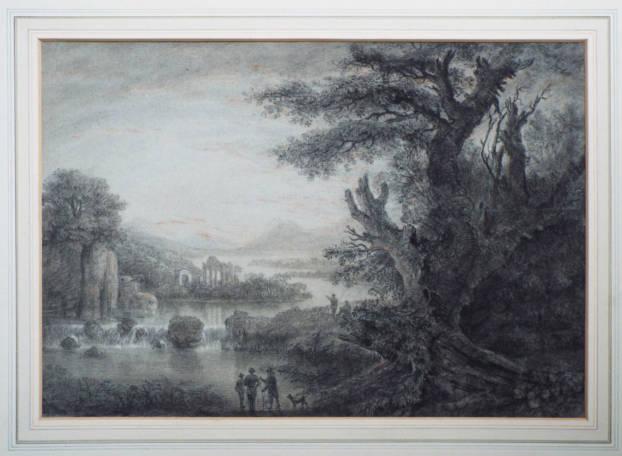 Pencil drawing - Lakeland landscape with ruins