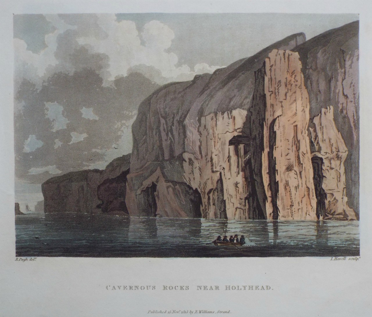 Aquatint - Cavernous Rocks near Holyhead. - Havell