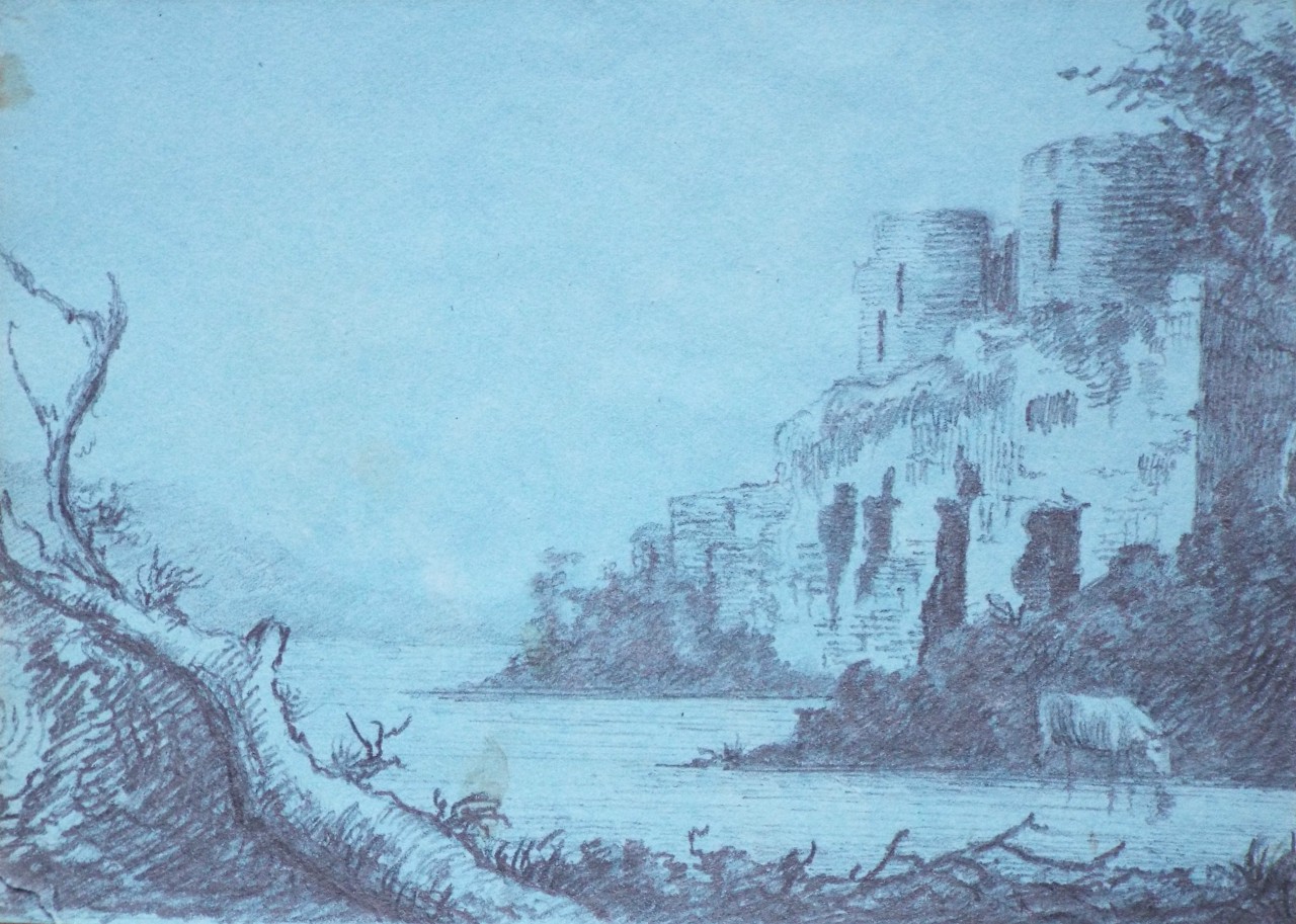 Pencil sketch - Chepstow Castle from the River Wye