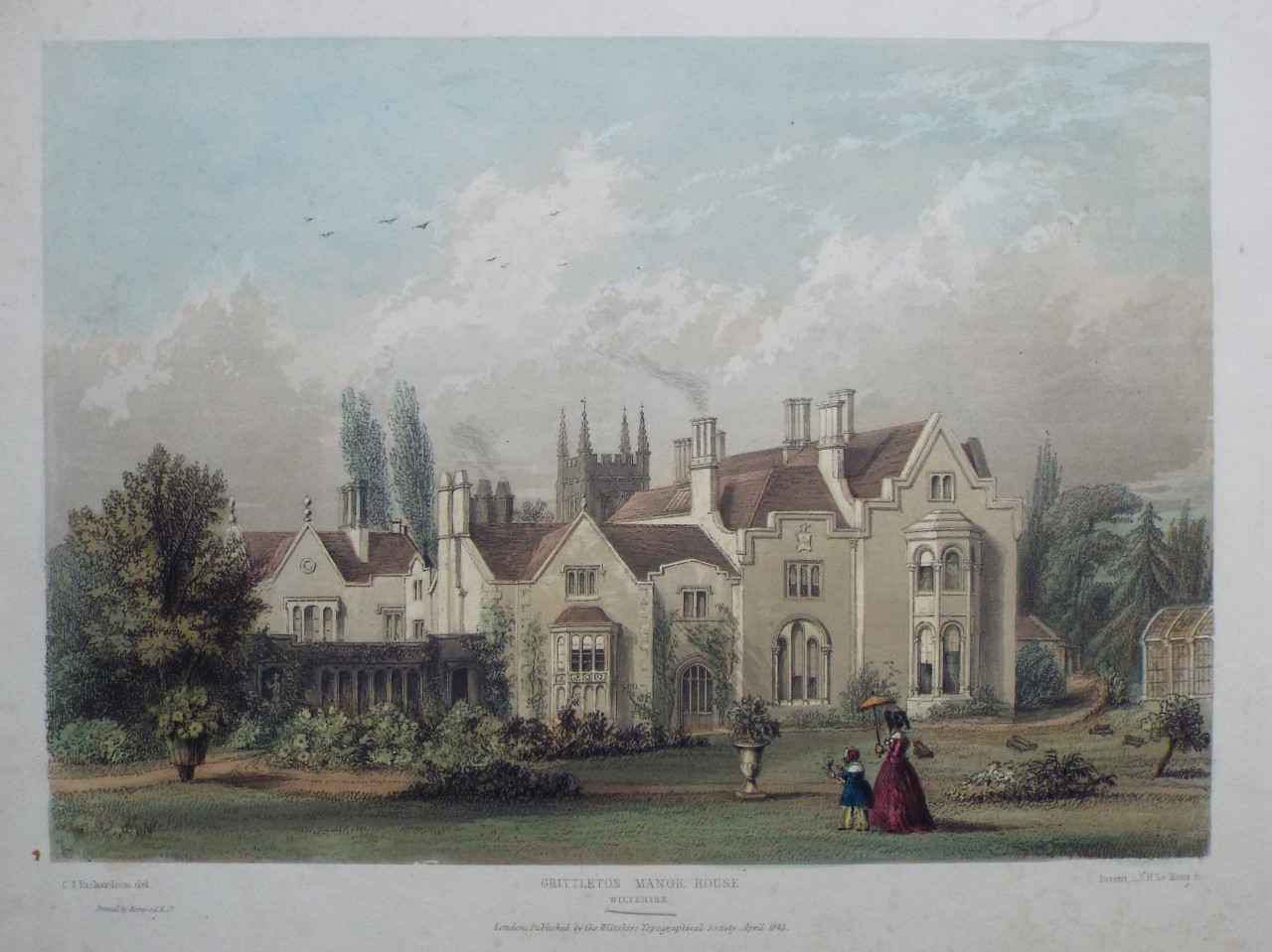 Lithograph - Grittleton Manor House Wiltshire - Le