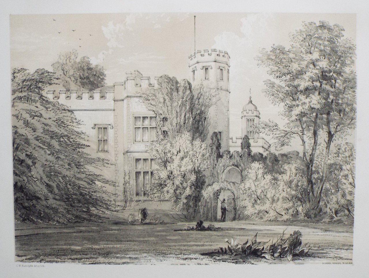 Lithograph - School House, Rugby. - Radclyffe