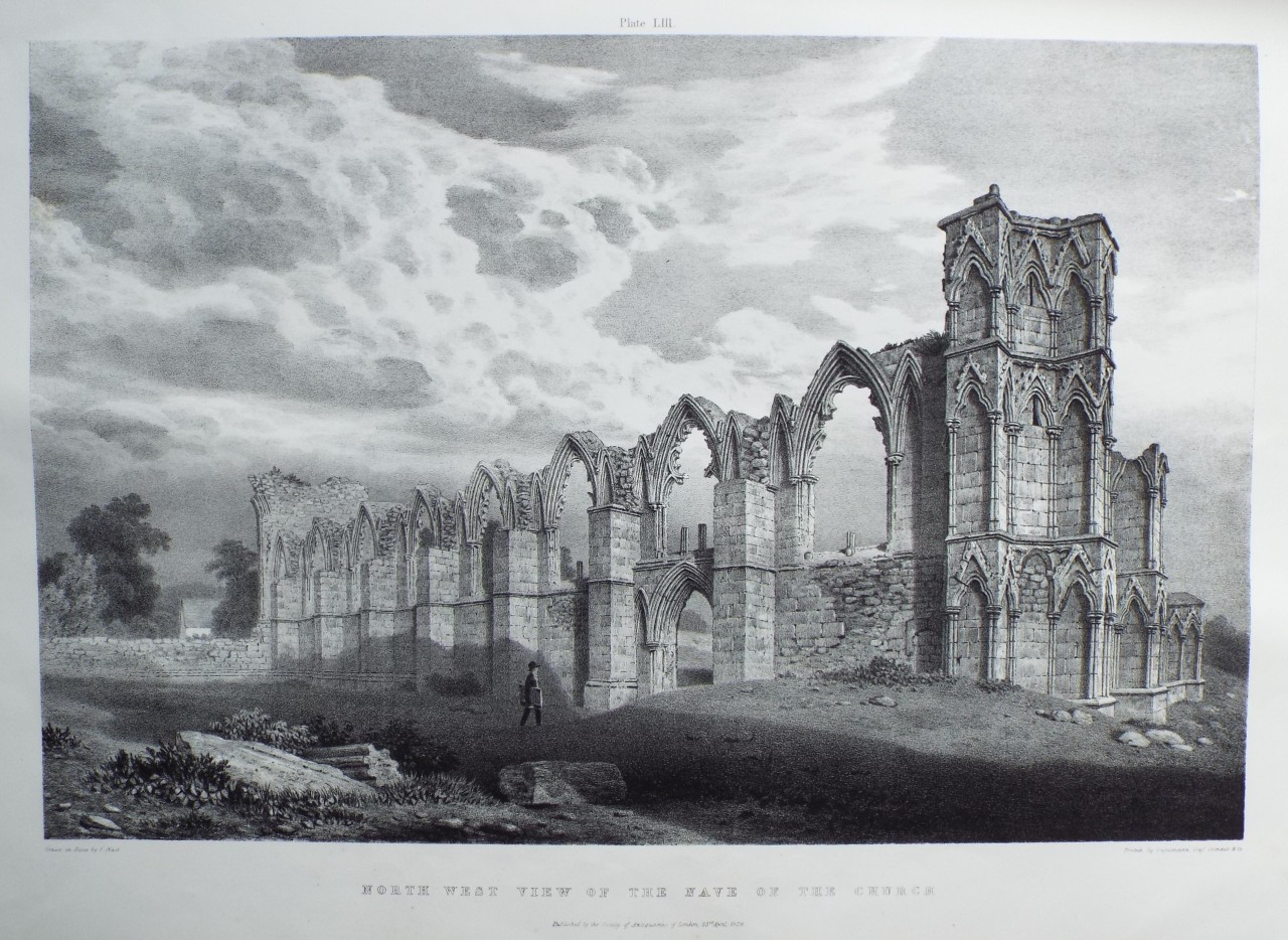 Lithograph - Noth West View of the Nave of the Church. - Nash