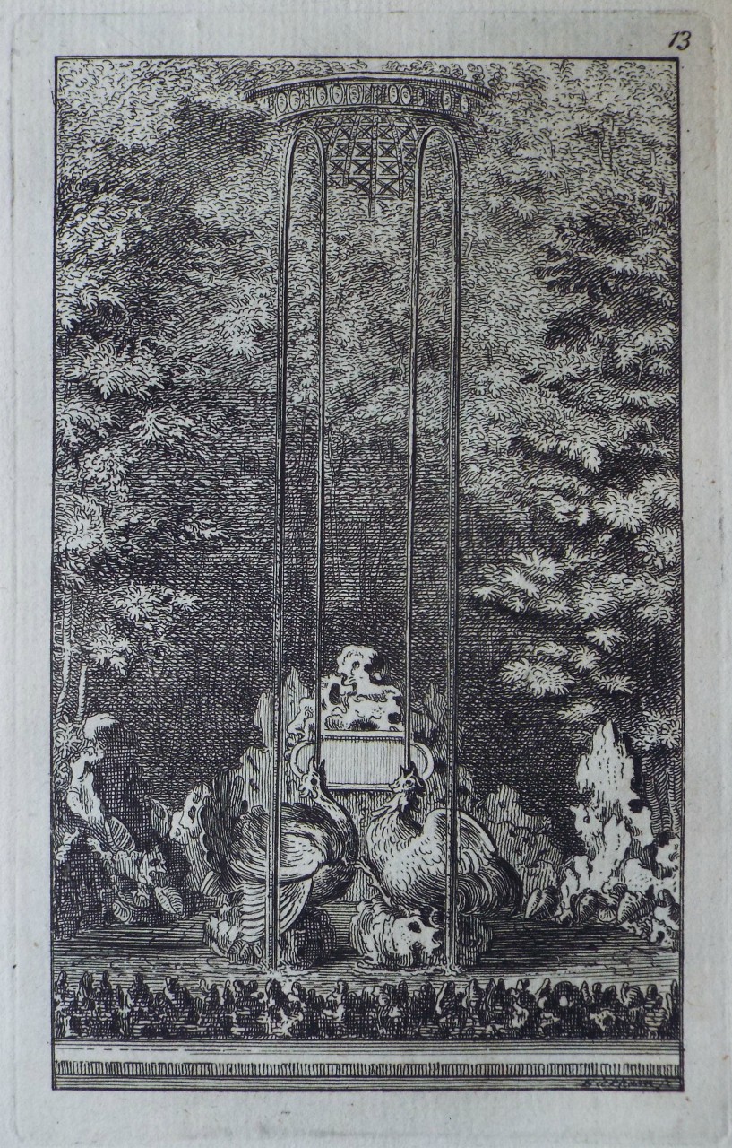 Print - The Cock and the Turkey-Cock Fountain in the Labyrinth of Versailles - Bickham