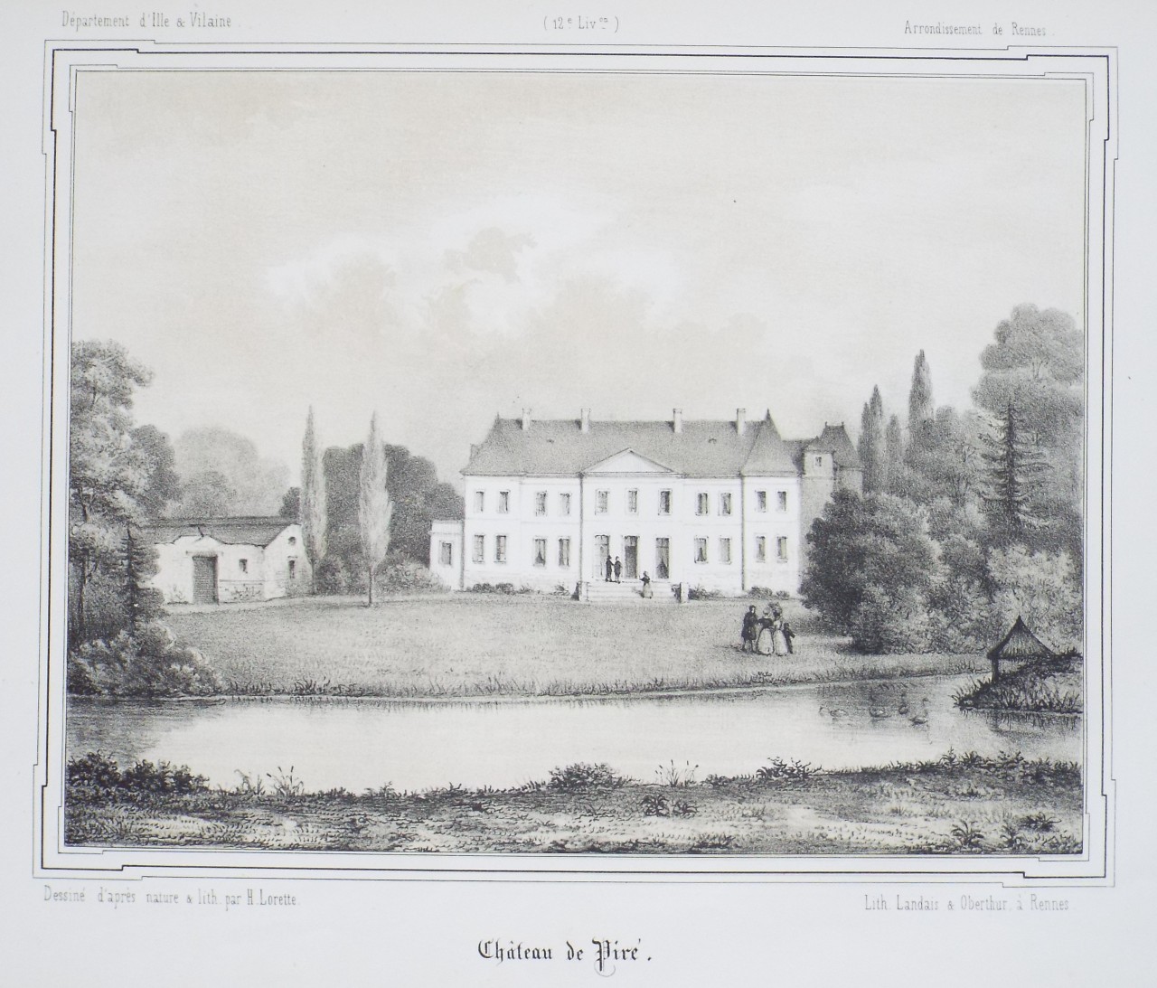 Lithograph - Chateau de Pire. - Lorette