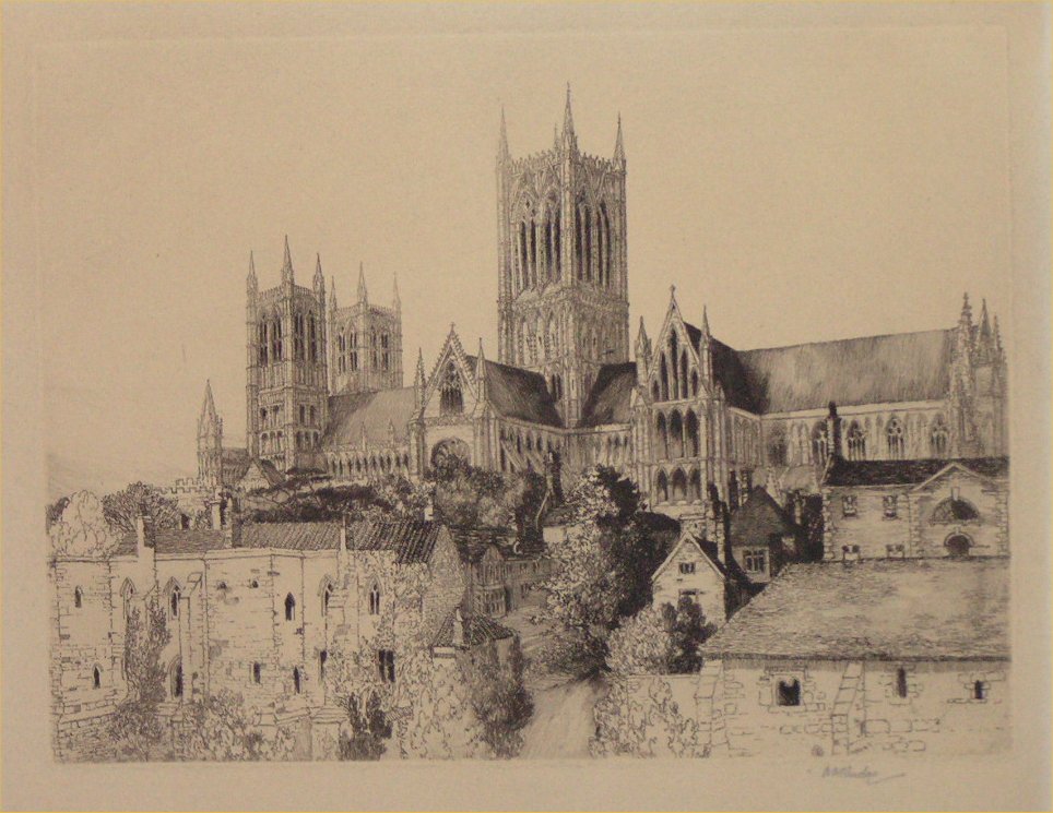 Etching - Lincoln Cathedral (SE view) - Rudge