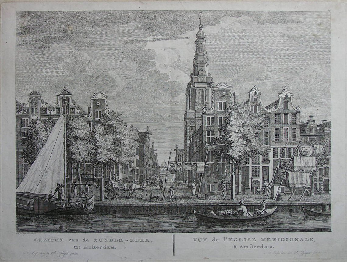 Etching - Gezicht van de Zuyder-Kerk, tot Amsterdam. Vue de l'Eglise Meridionale, a Amsterdam. - Schoute