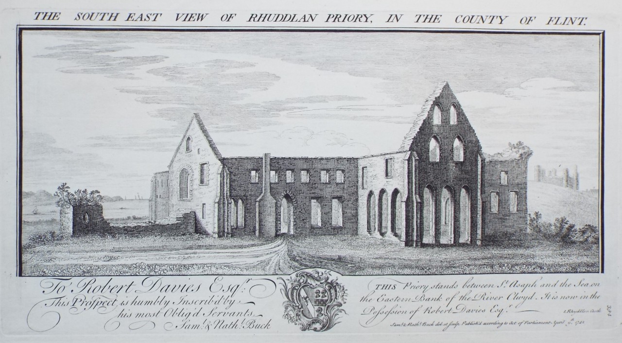 Print - The South East View of Rhuddlan Priory, in the County of Flint. - Buck