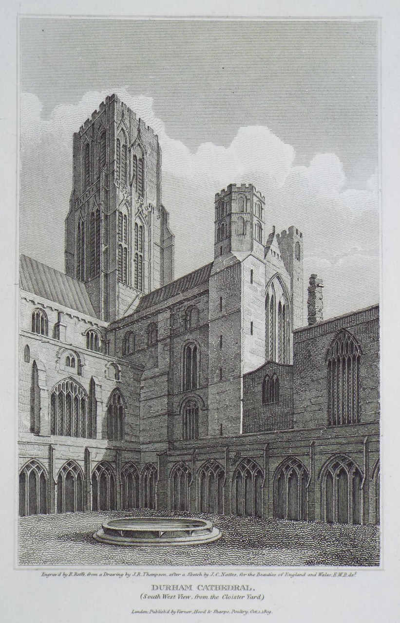 Print - Durham Cathedral. (South West View, from the Cloister Yard) - Roffe