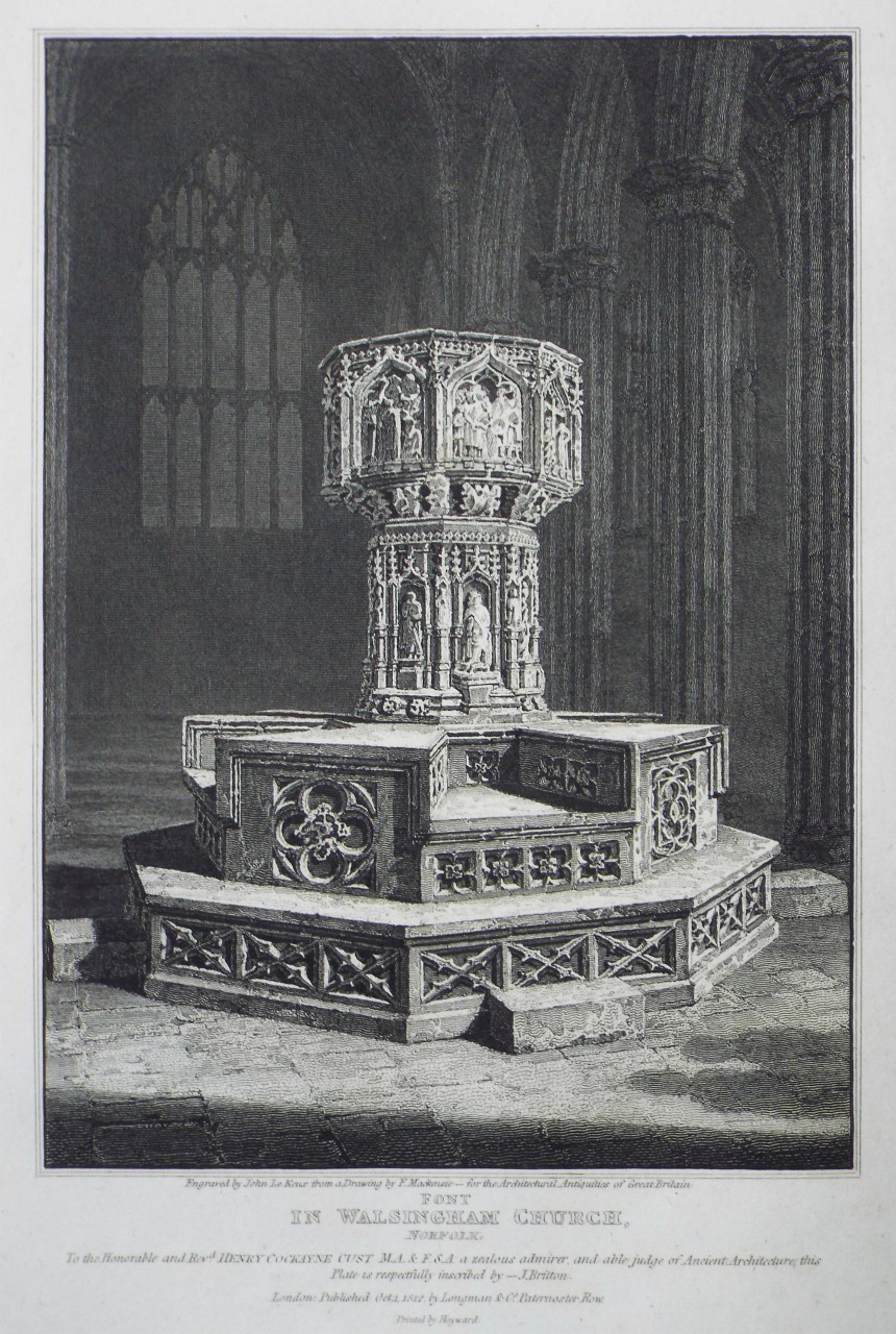 Print - Font in Walsingham Priory Church, Norfolk. - Le