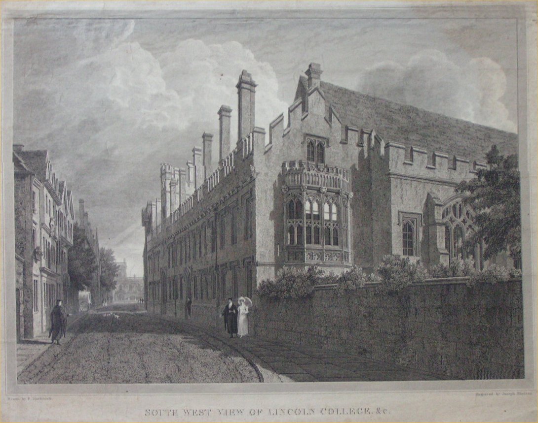 Print - South West View of Lincoln College &c - Skelton