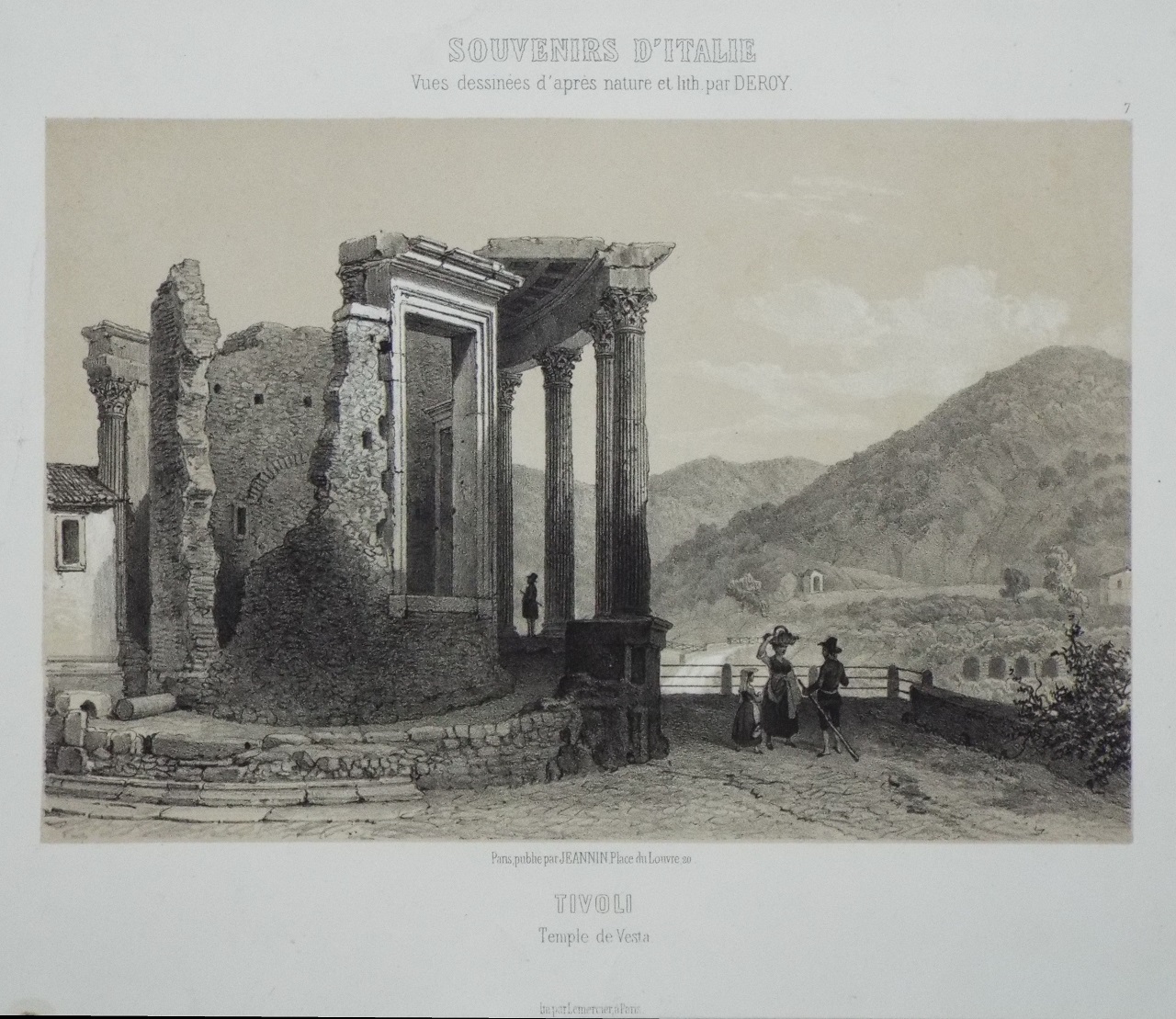 Lithograph - Tivoli Temple de Vesta. Souvenirs d'Italie Vues dessinees d'apres nature et lith. par Deroy.