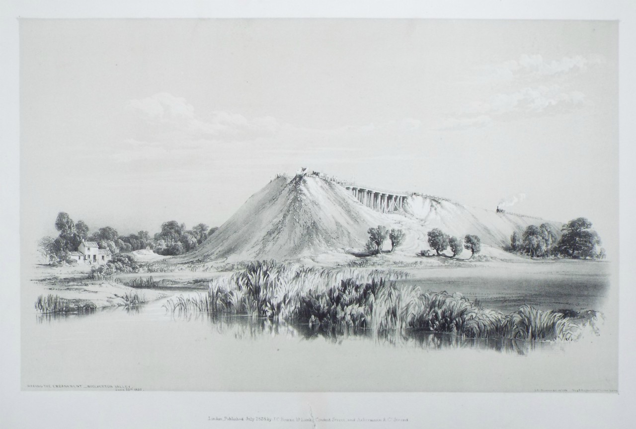 Lithograph - Making the Embankment - Woolverton Valley. June 28th 1837. - Bourne