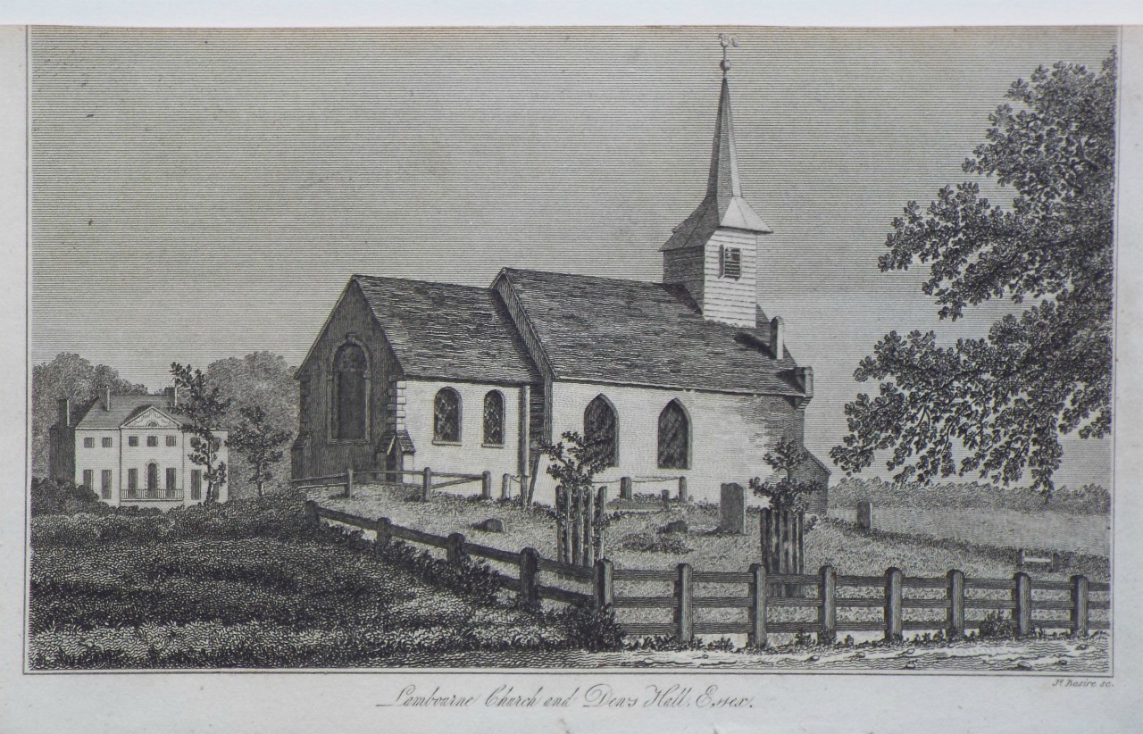 Print - Lambourne Church and Dews Hall, Essex. - Basire