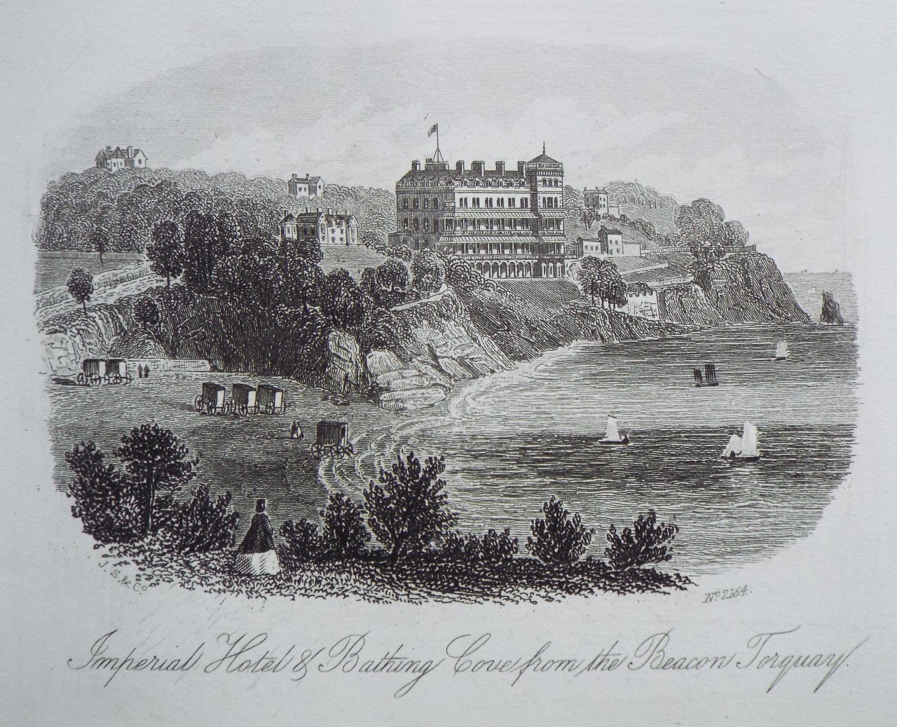 Steel Vignette - Imperial Hotel & Bathing Cove, from the Beacon, Torquay. - J